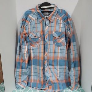 Mens bke orange and blue striped plaid button down